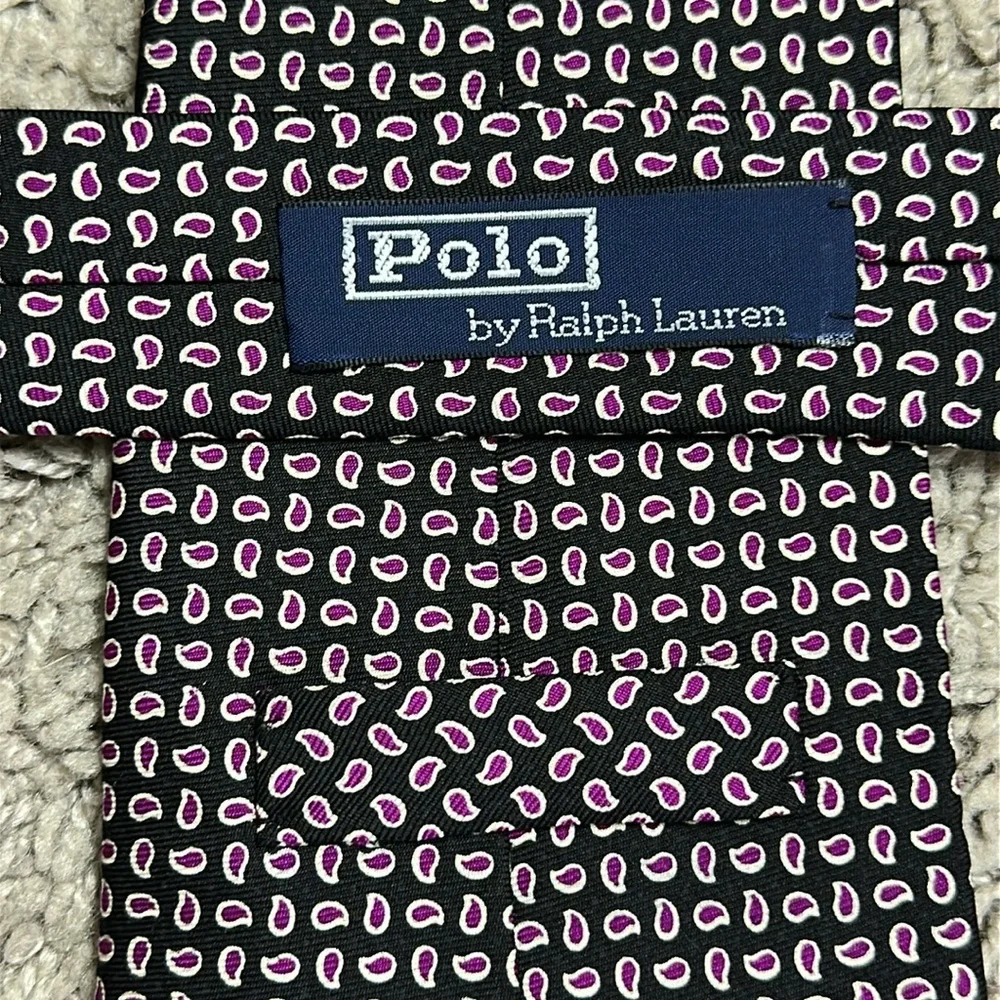 VTG POLO by RALPH LAUREN Men's Black Pink Silk Tie Petite Paisley Made In USA